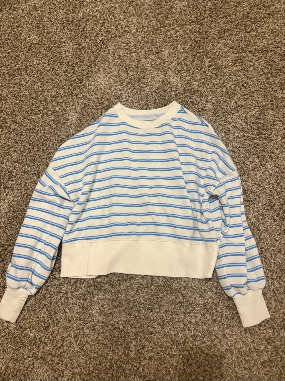 aerie White & Light Blue Striped Cropped Sweatshirt